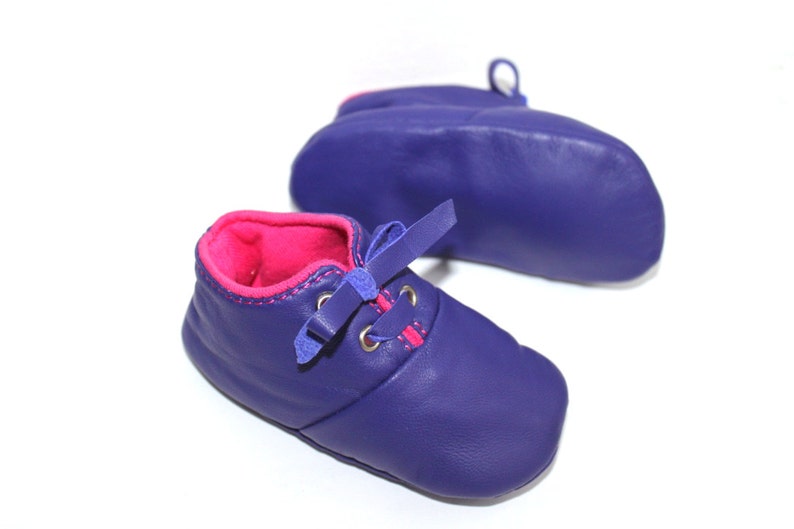 2-3 years Slippers / Baby Shoes Lamb Leather OwO SHOES Purple Pink image 2