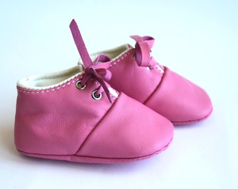 12-18 Months Slippers / Baby Shoes Lamb Leather pink