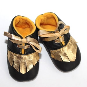 3 6 Months Slippers / Baby Shoes Lamb Leather OwO SHOES Black GOLD image 4