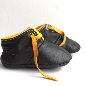 3 6 Months Slippers / Baby Shoes Lamb Leather OwO SHOES Black Yellow image 1