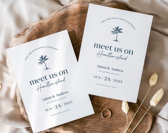 Tropical Save The Date, Palm tree, Destination Wedding, Save the Date invite, Announcement Card, Printable, island wedding Digital #321