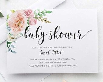 Baby Shower Digital Invite, Spring Flowers, Baby Shower