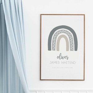 Anuncio de nacimiento de arco iris, cartel de nacimiento de arco iris de Boho, cartel de nacimiento de niño, impresión digital, impresión de nacimiento de arco iris, impresión de nacimiento personalizada