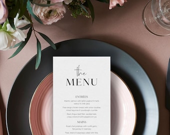 Minimalist Modern Wedding Menu, Modern black and white menu, Printable wedding menu, Custom DIY menu #175