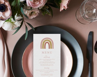 Rainbow Modern Menu, Printable menu, Custom Pink menu #176