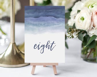 Wedding Table Numbers, Watercolour Table numbers, Instant PDF - Printable Design