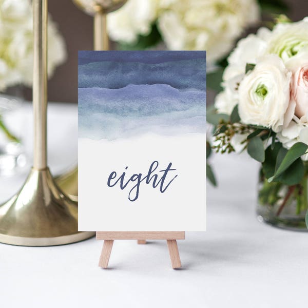 Wedding Table Numbers, Watercolour Table numbers, Instant PDF - Printable Design