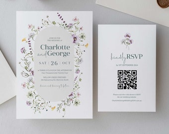 Wildflower Wedding Invitation set, Wedding Suite, Floral wedding set, Printable, #0253