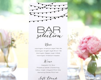 Wedding Menu Card, Drink selection card, Bar menu, printable #186