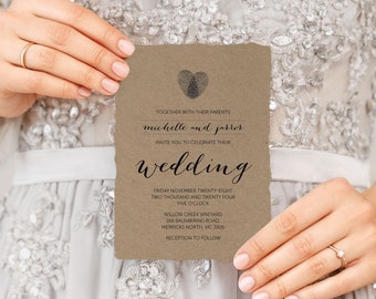 Wedding Invitation, Wedding Invite, DIY Printable, Heart Thumbprint #0234