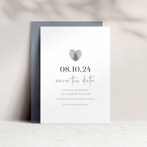 Thumbprint Save the Date Card, printable invite, thumbprint heart, love heart invite, digital invitation #0227