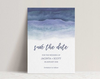 Blue Watercolour Save the Date, Digital invitation, Beach theme, nautical save the date #0056