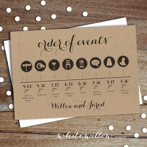 Custom Wedding Day Timeline - Order of Events - Digital Download