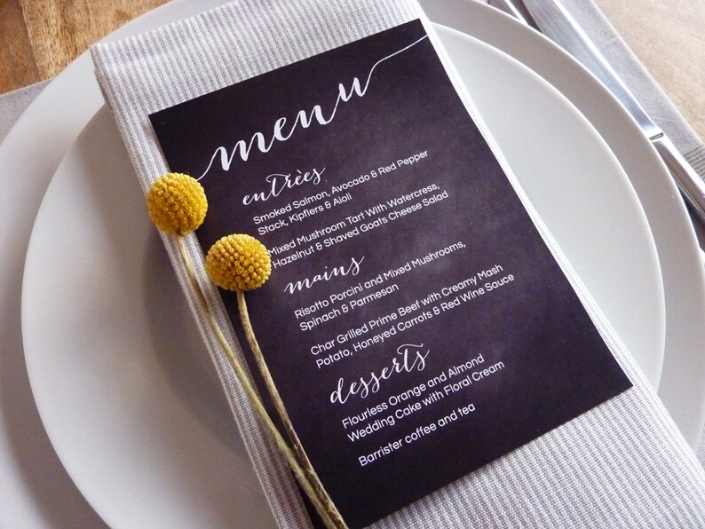 Wedding Menu Printable Custom DIY Chalkboard Wedding Menu image 2