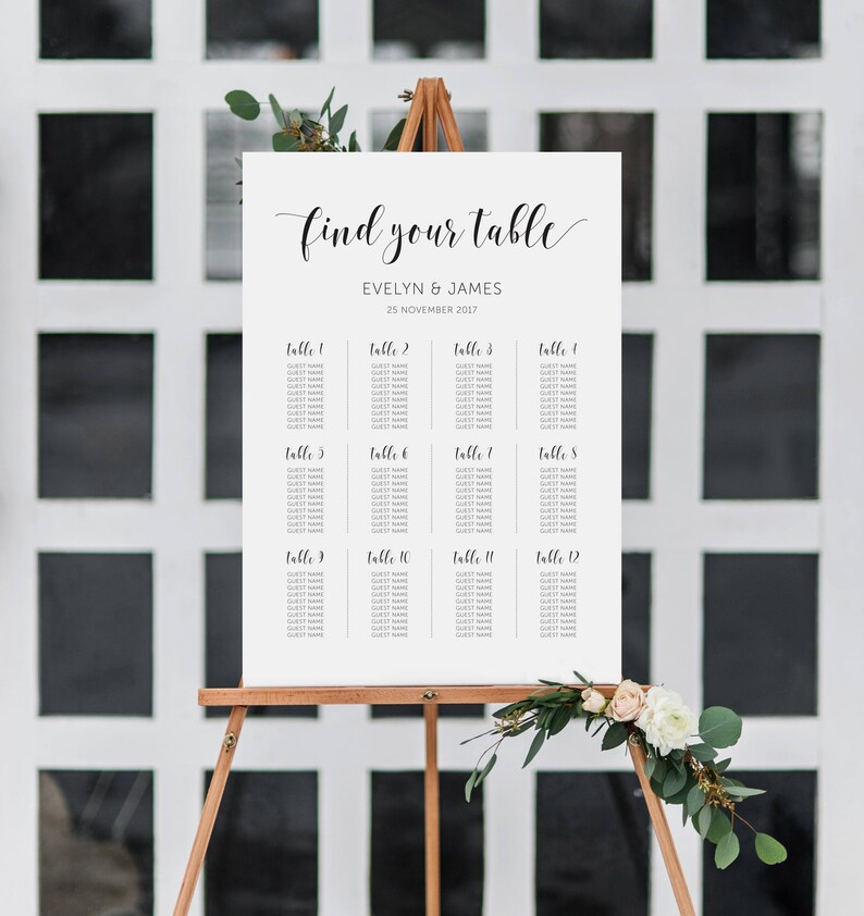 Wedding Seating Chart \u2022 Printable \u2022 Instant download \u2022 Wedding Poster