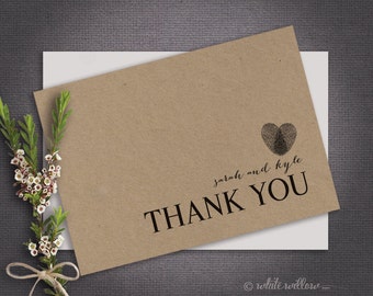 Thank You Card - Instant Download - Customised - Heart Thumbprint - Wedding thank you card/ engagement than you card