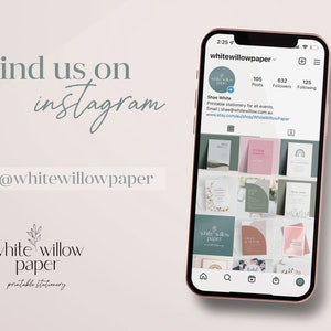 K&ouml;nnte beinhalten: Ein Screenshot eines Mobiltelefons, auf dem das Instagram-Profil von "whitewillowpaper" angezeigt wird. Das Profilbild ist ein wei&szlig;er Kreis mit einem kleinen Zweig und Bl&auml;ttern darin. Das Profil hat 105 Beitr&auml;ge, 632 Follower und 125 Abonnenten. Der Text "Druckbare Papeterie f&uuml;r alle Anl&auml;sse." wird unter dem Profilbild angezeigt. Der Text "Email shae@whitewillow.com.au" wird unter dem vorherigen Text angezeigt. Der Text "www.etsy.com/au/shop/WhiteWillowPaper" wird unter dem vorherigen Text angezeigt. Das Profilbild ist ein wei&szlig;er Kreis mit einem kleinen Zweig und Bl&auml;ttern darin. Das Profil hat 105 Beitr&auml;ge, 632 Follower und 125 Abonnenten. Der Text "Druckbare Papeterie f&uuml;r alle Anl&auml;sse." wird unter dem Profilbild angezeigt. Der Text "Email shae@whitewillow.com.au" wird unter dem vorherigen Text angezeigt. Der Text "www.etsy.com/au/shop/WhiteWillowPaper" wird unter dem vorherigen Text angezeigt.