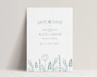 Simple floral Save the Date, Botanical Save the Date Card, Sage, floral, minimal, digital invitation