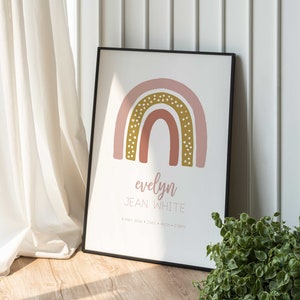Anuncio de nacimiento de arco iris, cartel de nacimiento de Boho, impresión de niña recién nacida, cartel de nacimiento, impresión digital, impresión de nacimiento de arco iris