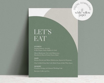 Let's Eat Menu, Wedding menu, Sage menu, Printable Menu, digital menu