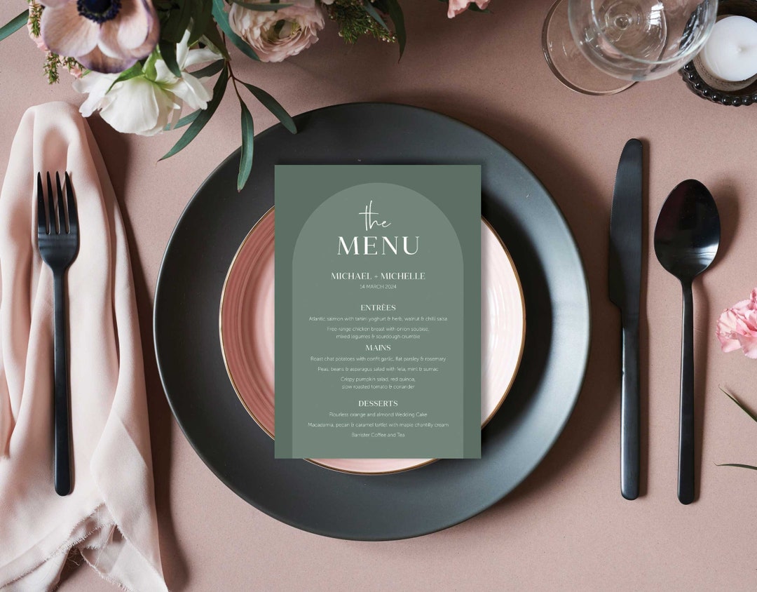 Arched Menu, Sage Green Arch Menu, Wedding Menu, Sage Menu, Printable ...