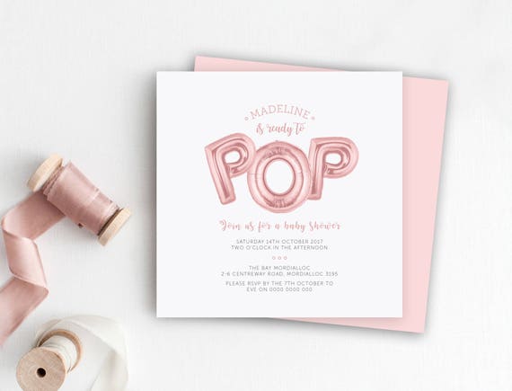 Baby Shower Invitation, Baby Shower Invite, Ready to Pop Invite, Printable Invite, Balloon Invite, Digital