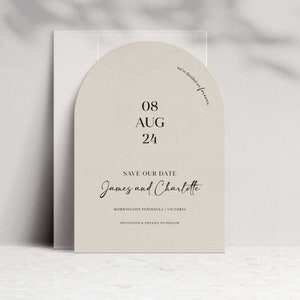 Bogen Save the Date Karte, Sandfarben, Moderne Hochzeitskarte, Save the Date, digital, druckbar #318