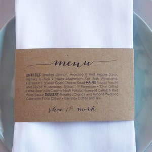Wedding Menu, Napkin Wedding Menu Wrap, Printable File - Etsy