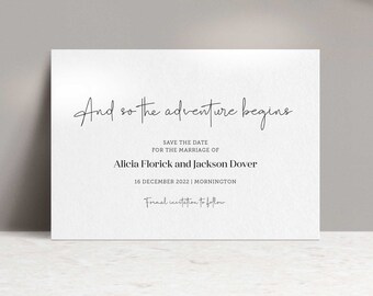 Modern Save The Date, Minimalist Wedding Save The Date, And so the adventure begins, Printable Save the Date, Digital download