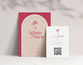 Palm Wedding Invite Set, Destination Wedding Invitation, Modern Wedding Set, Printable