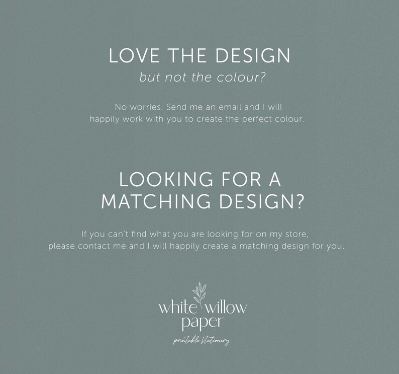 Puede incluir: Gr&aacute;fico digital con texto sobre un fondo verde apagado. El texto dice: "&iquest;AMA EL DISE&Ntilde;O pero no el color?" y "&iquest;BUSCAS UN DISE&Ntilde;O A JUEGO?" El gr&aacute;fico tambi&eacute;n incluye las palabras "white willow paper printable stationery".