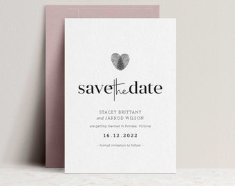 Rustic Heart Thumbprint Save the Date Card, wedding invitation, minimal, simple, printable digital invitation #0226