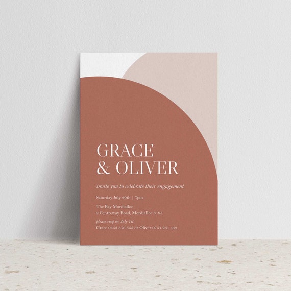 Terracotta Modern Engagement Invite, Modern Invite, Digital file, Printable #0225