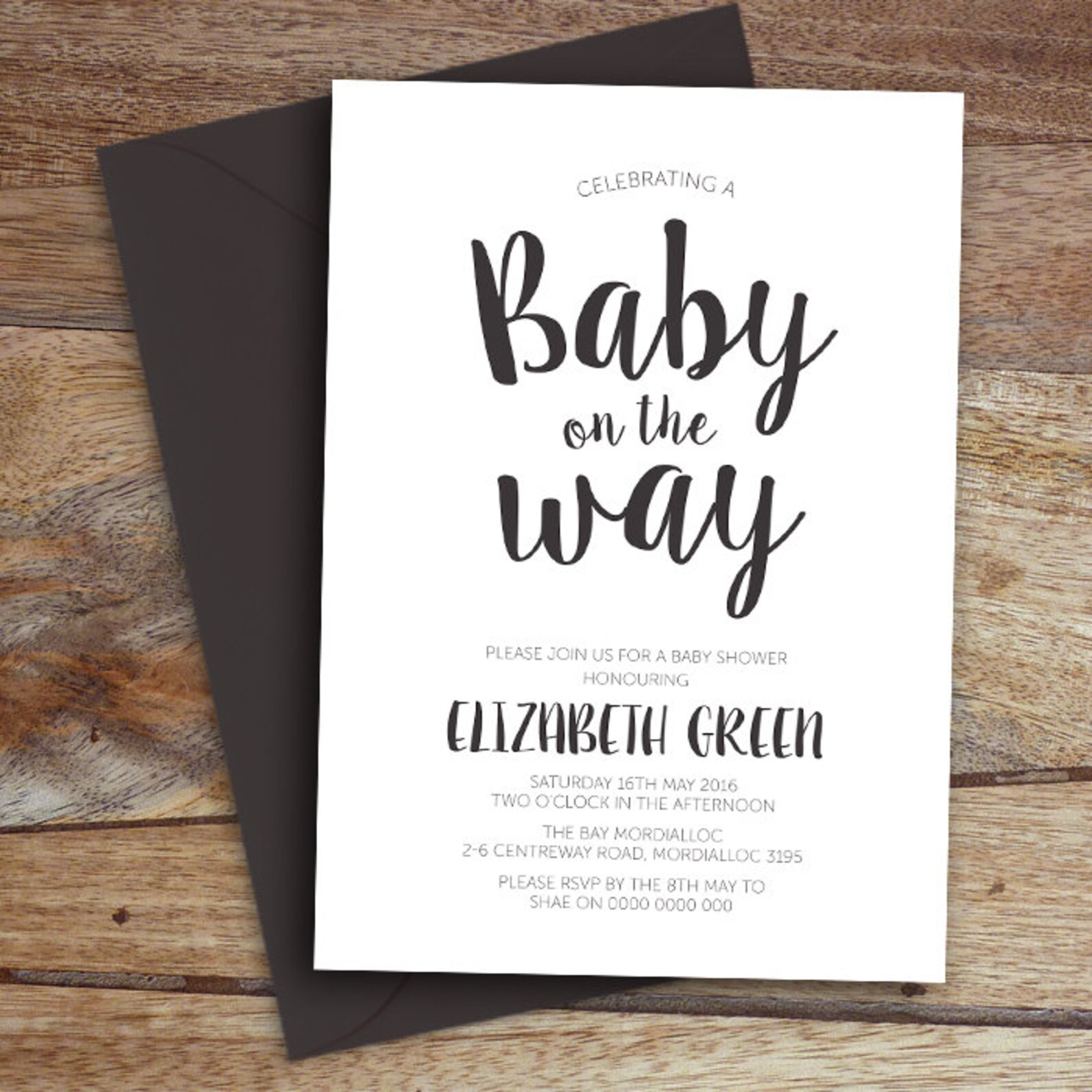Baby Shower Invite Monochrome Printable file Digital File Etsy