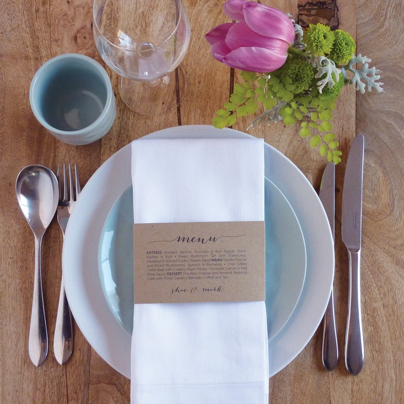 Wedding Menu Napkin Wedding Menu Wrap Printable File | Etsy