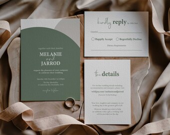 Modern wedding invitation suite, Arch Invitation, Sage Green wedding set, Wedding Set, Printable, Digital #0115