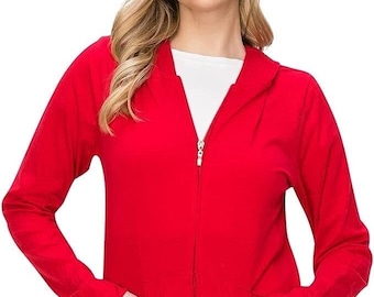 Women's Lightweight Slim-Fitting Zip-Up Hoodie Long-Sleeve Jacket Fashion Trendy Zipper Cotton Sweatshirt Perfect for Yoga/Hiking/Running