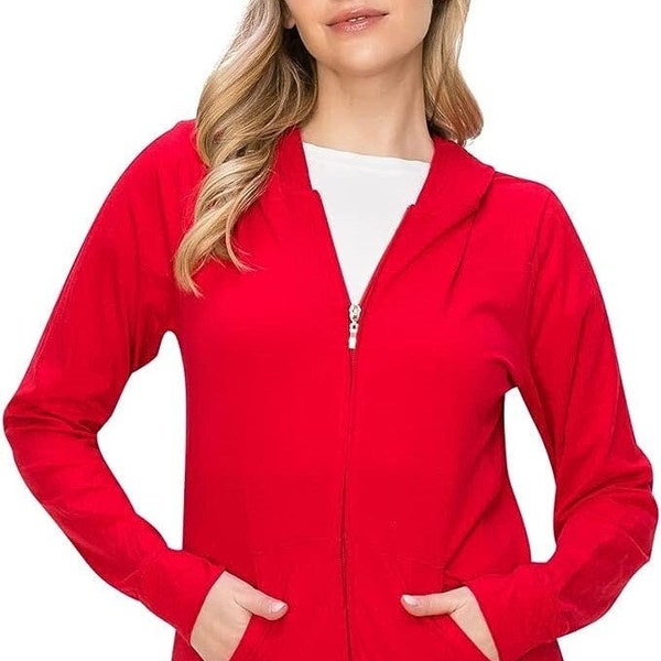 Women's Lightweight Slim-Fitting Zip-Up Hoodie Long-Sleeve Jacket Fashion Trendy Zipper Cotton Sweatshirt Perfect for Yoga/Hiking/Running