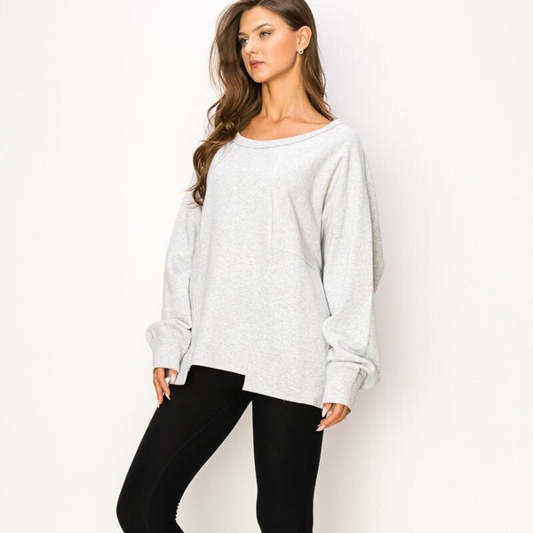 Women's Oversized Detail Patched Dolman Long Sleeve Pullover Sweatshirts