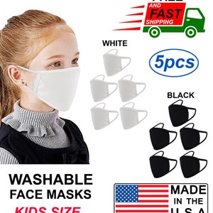 Made in USA5PCS in 1 PackWashable-Cotton-Black-White-Grey-Red-Face Mask-Adult-Kids-unisex Face Mask-2 Layered-Ship Free image 2