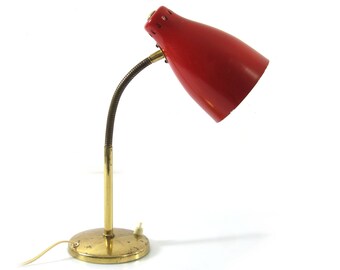Lámpara de escritorio roja italiana de los años cincuenta Arteluce, Stilnovo, stilux estilo - castiglioni, flos, sarfatti, eames, oluce, arredoluce, colombo, poulsen