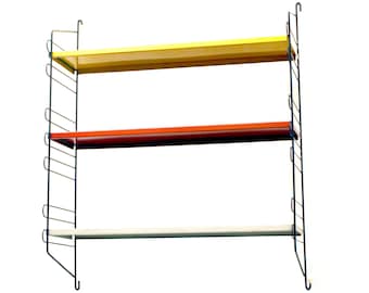 Vintage metal book shelf in de Stijl colors - Jean Prouve, Pilastro, Tomado, Perriand, Le Corbusier, String, Franco Albini, Eames, Jacobsen