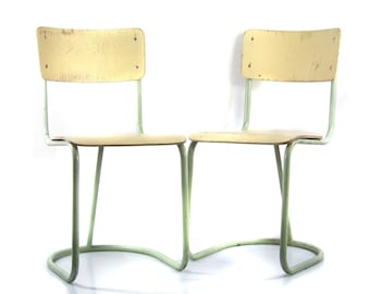 Set of 2 Plywood bauhaus Mart Stam style vintage chairs - marcel breuer, perriand, eames, rietveld, corbusier, braakman, aalto, jean prouve