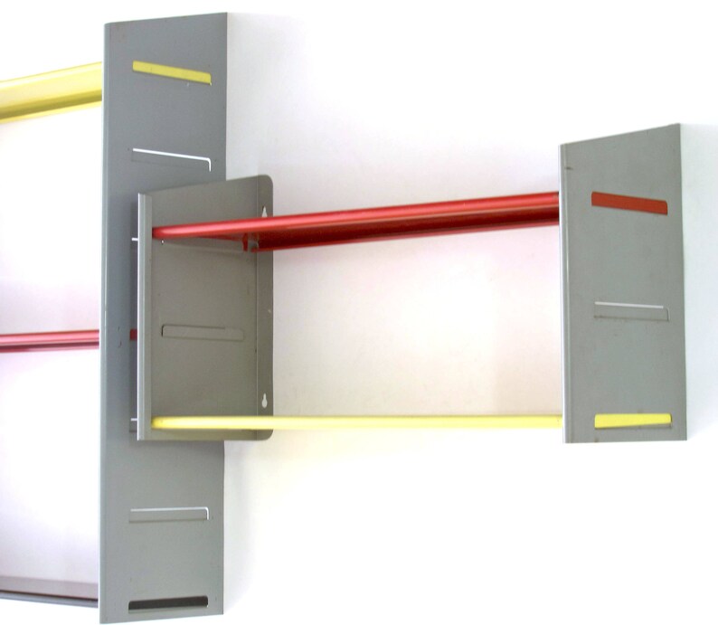 2 Vintage Metal Book Shelf Red Yellow Grey Jean Prouve Etsy