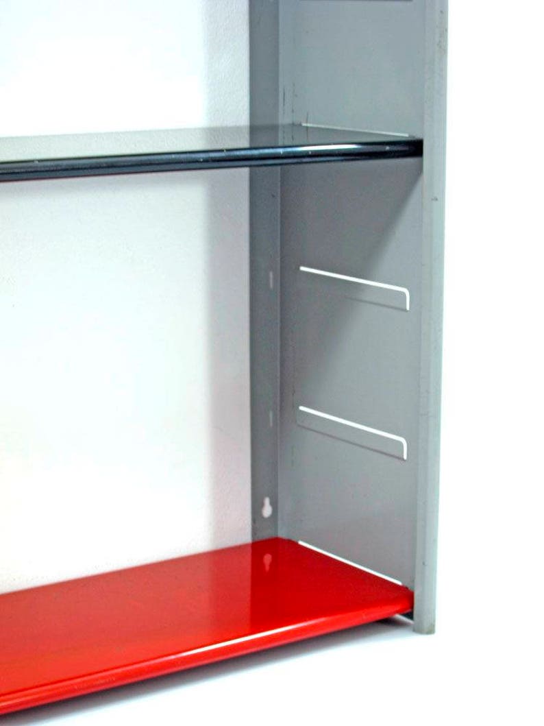 2 Vintage Metal Book Shelf Red Yellow Grey Jean Prouve Etsy