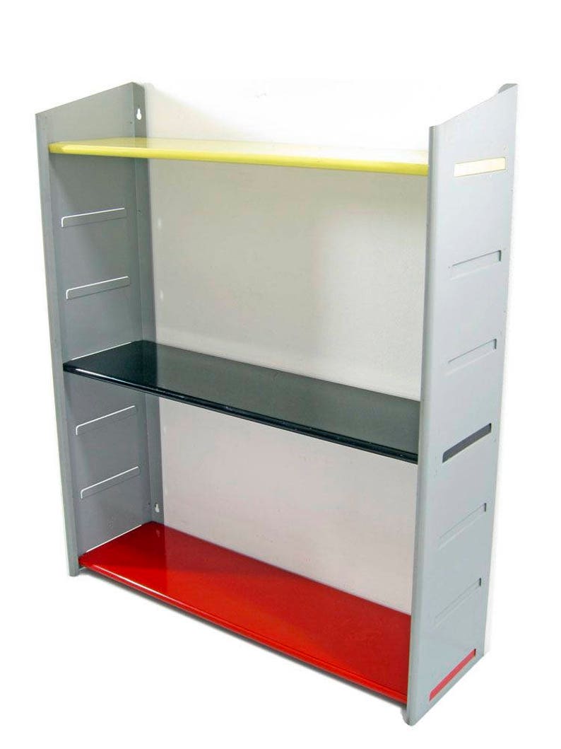 2 Vintage Metal Book Shelf Red Yellow Grey Jean Prouve Etsy