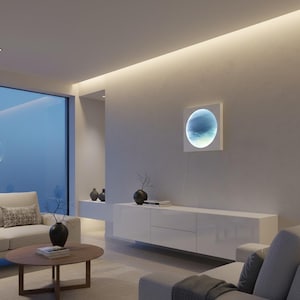 Tableau lumineux « Vue sur la mer », cadre en bois fait main, tirage photo, éclairage LED