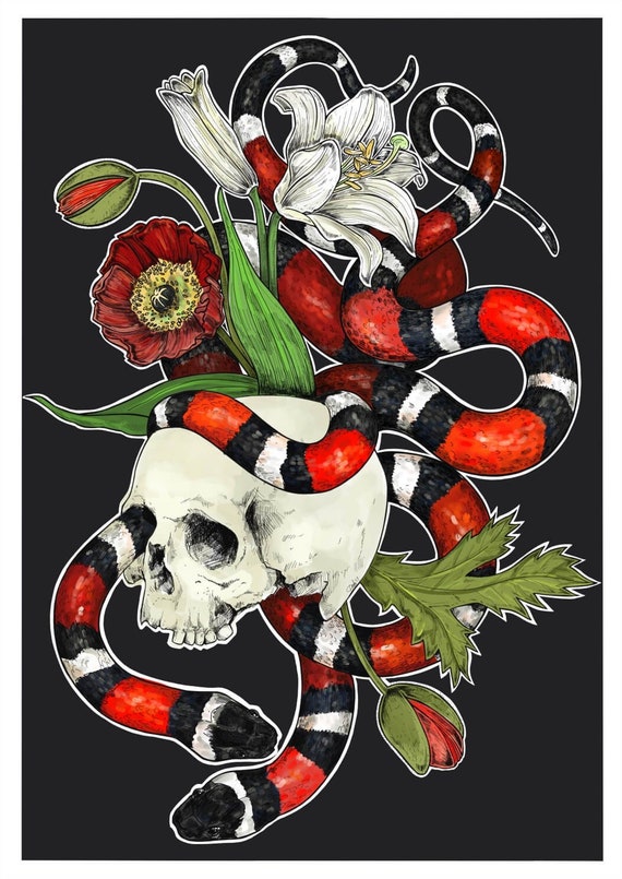 Amaranth Life Frangipani Poppies Botanicals Lillies Snakes of Creation- A3 Art Print Death