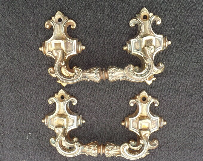 Drawer Door Handles Swing French Bronze Antique Classic Door Fittings Set of Two Gorgeous Polished Ormolu Bronze Chateau Chick Versailles