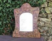 Antique Wall Mirror French Copper Repousee Antique Late 1800 39 s Mirror Bevilled Glass Art Nouveau Flowers and Fairies Decoration